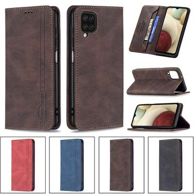 For Samsung Galaxy A12 Magnetic Closure Anti-Theft Brush Protection BF08 Style PU Leather Phone Case 