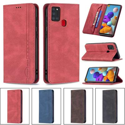 For Samsung Galaxy A21s Magnetic Closure Anti-Theft Brush Protection BF08 Style PU Leather Phone Case 