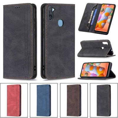 For Samsung Galaxy A11/M11 Magnetic Closure Anti-Theft Brush Protection BF08 Style PU Leather Phone Case 