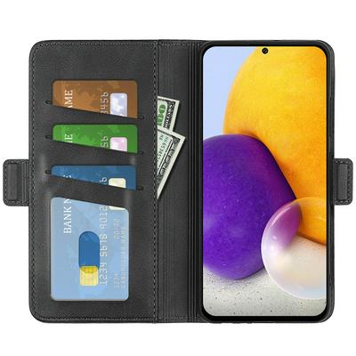 For Samsung Galaxy A73 Double Buckle Wallet Style Folio Flip Leather Case with Stand and Card Slots Function