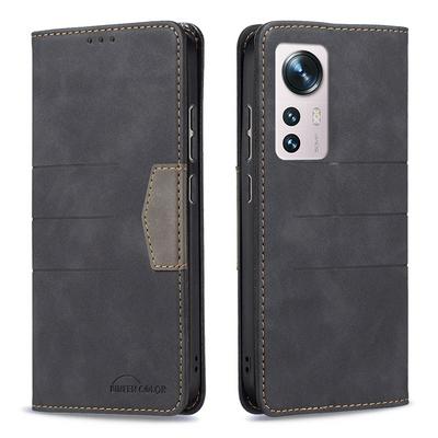For Xiaomi 12 BF10 Stitching Color Scratch Resistant PU Leather Wallet Phone Case with Stand &Card Slots 