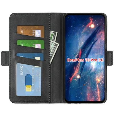 For OnePlus 10 Pro 5G Double Buckle Wallet Style Folio Flip Leather Case with Stand and Card Slots Function