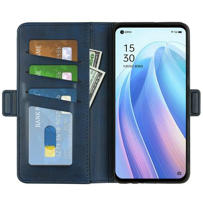 For Oppo Reno7 SE 5G Double Buckle Wallet Style Folio Flip Leather Case with Stand and Card Slots Function