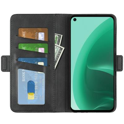 For Oppo A55s 5G Double Buckle Wallet Style Folio Flip Leather Case with Stand and Card Slots Function
