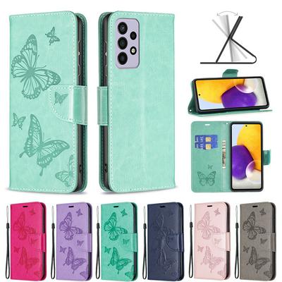 For Samsung Galaxy A73 5G Embossed Double Butterfly Wallet Leather Case with Stand & Card Slots Function