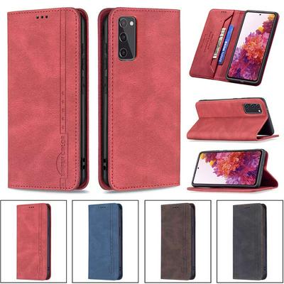 For Samsung Galaxy S20 FE Magnetic Closure Anti-Theft Brush Protection BF08 Style PU Leather Phone Case 