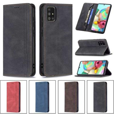 For Samsung Galaxy A71 Magnetic Closure Anti-Theft Brush Protection BF08 Style PU Leather Phone Case 