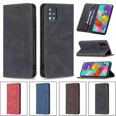 For Samsung Galaxy A51 Magnetic Closure Anti-Theft Brush Protection BF08 Style PU Leather Phone Case 