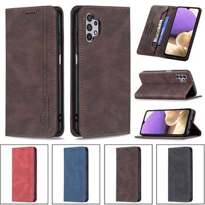 For Samsung Galaxy A32 5G Magnetic Closure Anti-Theft Brush Protection BF08 Style PU Leather Phone Case 