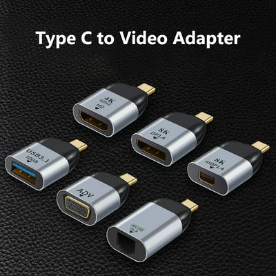 Type C To HDMI-compatible/VGA/DP/RJ45/Mini DP HD Video Converter 4K 60Hz USB Type C Adapter Hub for Macbook Huawei Samsung