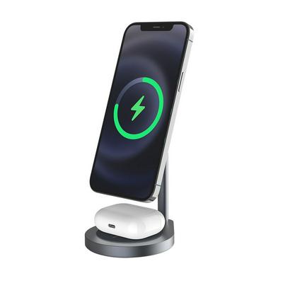 WiWU Power Air X25 2 in 1 Magnetic Wireless Charger Base for Mobile Phones & AirPods (Grey)