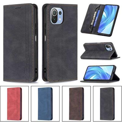 For Xiaomi Mi 11 Lite Magnetic Closure Anti-Theft Brush Protection BF08 Style PU Leather Phone Case