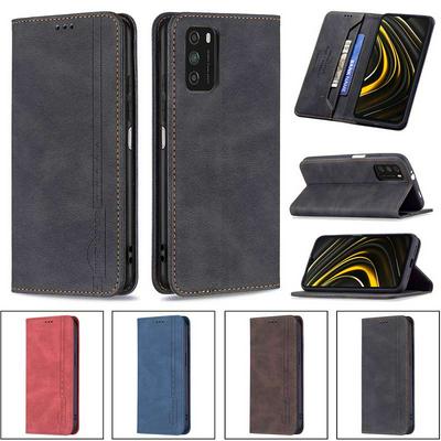 For Xiaomi Poco M3 Magnetic Closure Anti-Theft Brush Protection BF08 Style PU Leather Phone Case