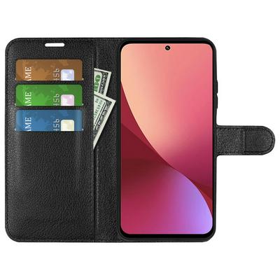 For Xiaomi 12 Pro Solid Color Scratch Resistant Folio Flip Leather Case with Stand and Card Slots Function