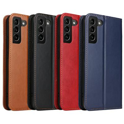 For Samsung Galaxy S22 Genuine Leather Texture Folio Flip Wallet Phone Cover with Holder & Card Slot Function