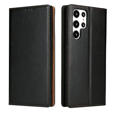 For Samsung Galaxy S22 Ultra Genuine Leather Texture Folio Flip Wallet Phone Cover with Holder & Card Slot Function