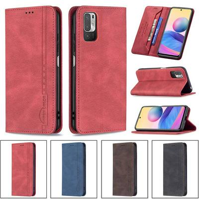For Xiaomi Redmi Note 10 5G Magnetic Closure Anti-Theft Brush Protection BF08 Style PU Leather Phone Case