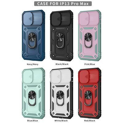 Ring Holder Kickstand Camera Slide Cover Design PC + TPU Phone Back Cover Case for iPhone 13 Pro Max