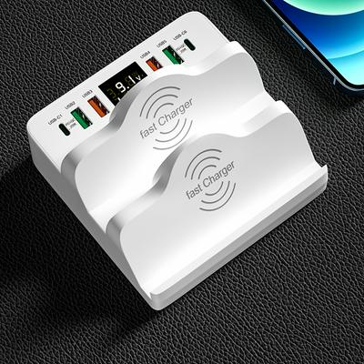 80W Dual PD Charger, Dual Wireless Charger Stand, Quick Charge USB Phone Charger Station For iPhone 13 Xiaomi Fast Charging Hub