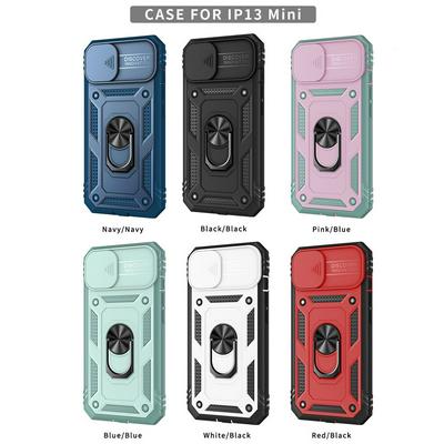 Ring Holder Kickstand Camera Slide Cover Design PC + TPU Phone Back Cover Case for iPhone 13 mini