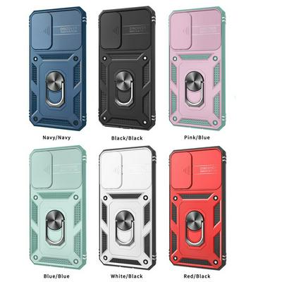 Ring Holder Kickstand Camera Slide Cover Design PC + TPU Phone Back Cover Case for Samsung Galaxy S22