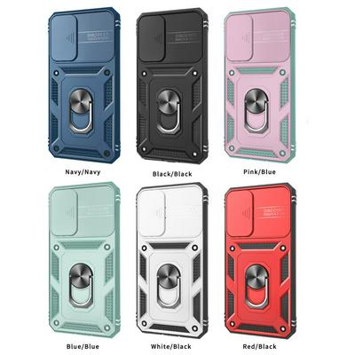 Ring Holder Kickstand Camera Slide Cover Design PC + TPU Phone Back Cover Case for Samsung Galaxy S22 Plus