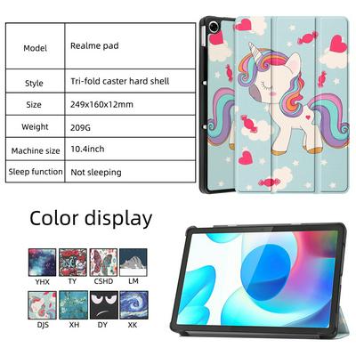 For Oppo Realme Pad 10.4 Tri-fold Stand Colored Painting Anti-fall PU Leather Tablet Protective Cover 