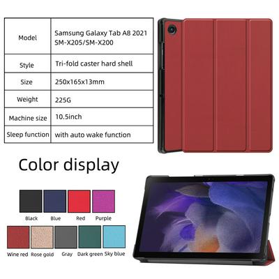 For Samsung Galaxy Tab A8 10.5(2021) Tri-fold Caster Pattern Smart Auto Wake PU Leather Tablet Protective Cover