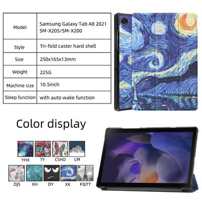 For Samsung Galaxy Tab A8 10.5(2021) Tri-fold Stand Colored Painting Anti-fall PU Leather Tablet Protective Cover 