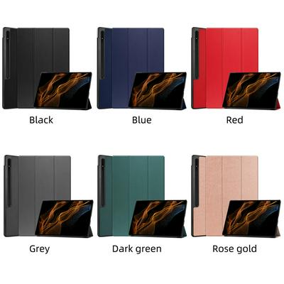 For Samsung Galaxy Tab S8 Ultra 14.6 Tri-fold Caster Pattern Smart Auto Wake PU Leather Tablet Protective Cover
