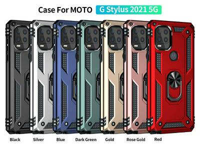 For Motorola Moto G Stylus(2021) Sergeant Shockproof Drop-proof PC+TPU Phone Protective Case with Metal Ring Kickstand and Metal Patch 