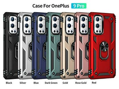 For OnePlus 9 Pro Sergeant Shockproof Drop-proof PC+TPU Phone Protective Case with Metal Ring Kickstand and Metal Patch 