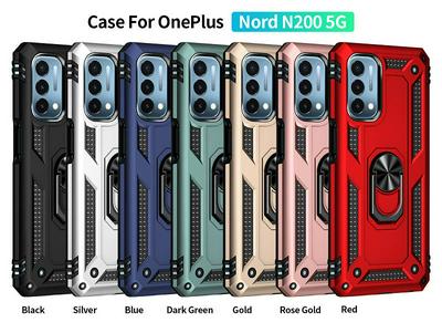 For OnePlus Nord N200 5G Sergeant Shockproof Drop-proof PC+TPU Phone Protective Case with Metal Ring Kickstand and Metal Patch 