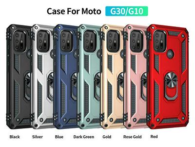 For Motorola Moto G30/G10 Sergeant Shockproof Drop-proof PC+TPU Phone Protective Case with Metal Ring Kickstand and Metal Patch 