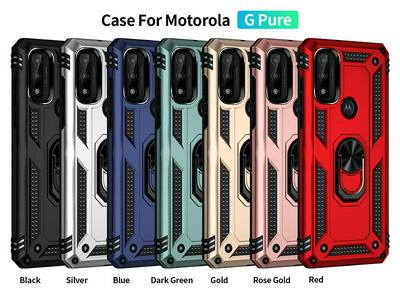 For Motorola G Pure Sergeant Shockproof Drop-proof PC+TPU Phone Protective Case with Metal Ring Kickstand and Metal Patch 