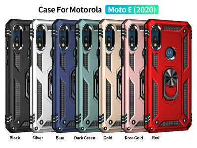For Motorola Moto E(2020) Sergeant Shockproof Drop-proof PC+TPU Phone Protective Case with Metal Ring Kickstand and Metal Patch 
