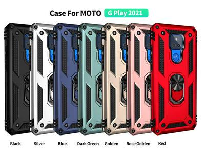 For Motorola Moto G Play (2021) Sergeant Shockproof Drop-proof PC+TPU Phone Protective Case with Metal Ring Kickstand and Metal Patch 