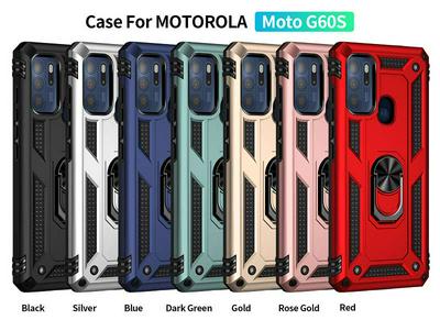 For Motorola Moto G60S Sergeant Shockproof Drop-proof PC+TPU Phone Protective Case with Metal Ring Kickstand and Metal Patch 