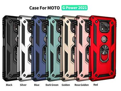 For Motorola Moto G Power (2021) Sergeant Shockproof Drop-proof PC+TPU Phone Protective Case with Metal Ring Kickstand and Metal Patch 