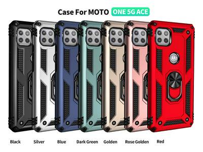 For Motorola One 5G Ace Sergeant Shockproof Drop-proof PC+TPU Phone Protective Case with Metal Ring Kickstand and Metal Patch 