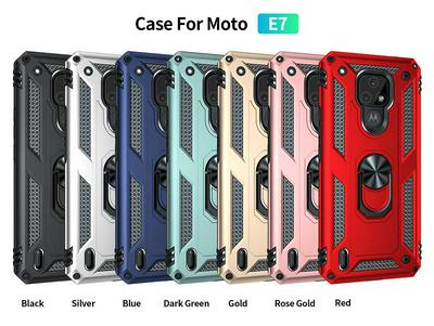 For Motorola Moto E7 Sergeant Shockproof Drop-proof PC+TPU Phone Protective Case with Metal Ring Kickstand and Metal Patch 