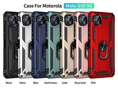For Motorola Moto G50 5G Sergeant Shockproof Drop-proof PC+TPU Phone Protective Case with Metal Ring Kickstand and Metal Patch 