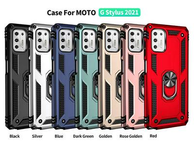 For Motorola Moto G Stylus (2021) Sergeant Shockproof Drop-proof PC+TPU Phone Protective Case with Metal Ring Kickstand and Metal Patch 
