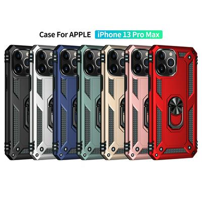 Sergeant Shockproof Drop-proof PC+TPU Phone Protective Case with Metal Ring Kickstand and Metal Patch for iPhone 13 Pro Max