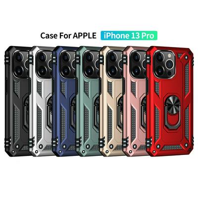 Sergeant Shockproof Drop-proof PC+TPU Phone Protective Case with Metal Ring Kickstand and Metal Patch for iPhone 13 Pro