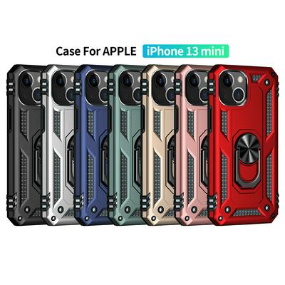 Sergeant Shockproof Drop-proof PC+TPU Phone Protective Case with Metal Ring Kickstand and Metal Patch for iPhone 13 mini