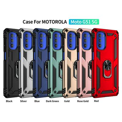 For Motorola Moto G51 5G Sergeant Shockproof Drop-proof PC+TPU Phone Protective Case with Metal Ring Kickstand and Metal Patch 