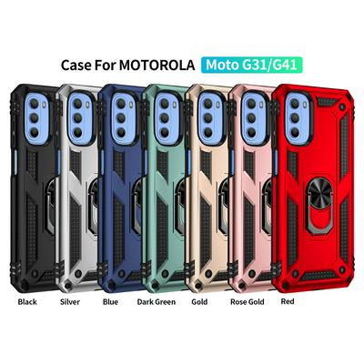 For Motorola Moto G31/G41 Sergeant Shockproof Drop-proof PC+TPU Phone Protective Case with Metal Ring Kickstand and Metal Patch 