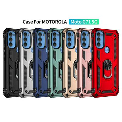 For Motorola Moto G71 5G Sergeant Shockproof Drop-proof PC+TPU Phone Protective Case with Metal Ring Kickstand and Metal Patch 