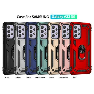 For Samsung Galaxy A33 5G Sergeant Shockproof Drop-proof PC+TPU Phone Protective Case with Metal Ring Kickstand and Metal Patch 